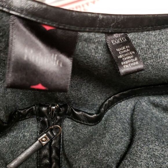 🌹Rafaella Charcol Gray Faux Leather Trim Zip Up Cardigan Sweater, Pockets sz L - Picture 5 of 9